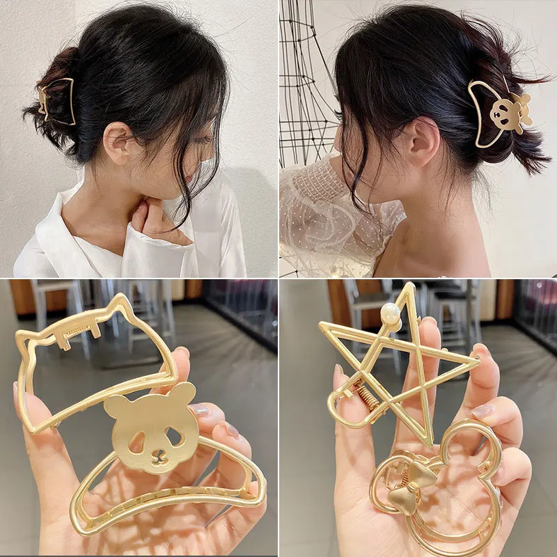

Women's Korean Style Metal Ponytail Crab Hair Clips Girls Head Dress Large Bath Moisture-Proof Hair Accessories High Elasticity