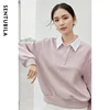 SENTUBILA Patchwork Spliced Sweatshirt for Women 2024 Winter Cotton Casual 2 in 1 Pullover Embroidery POLO Neck Tops 143A56445 5