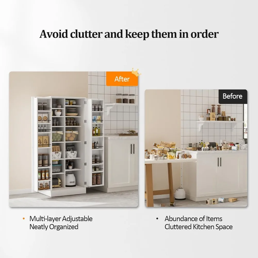 Pantry Cabinet,59" Tall White Kitchen Storage Cabinet with 2 Doors and Adjustable Shelves, Food Storage Freestanding Cupb 4