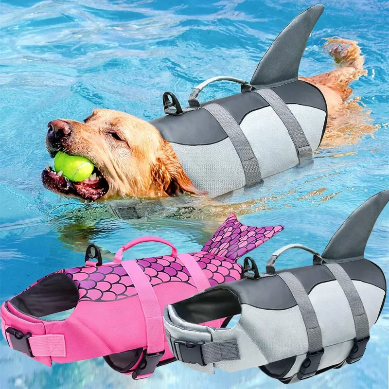 

Спасательный жилет Shark Dog, плавательная одежда для маленьких собак с Плавучестью, с ручкой, для серфинга средних и больших собак