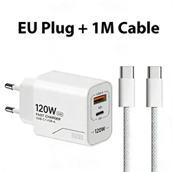 High - Power 120W GaN Dual - Port Fast Charging USB - C Wall Adapter - EU Charger and Cable