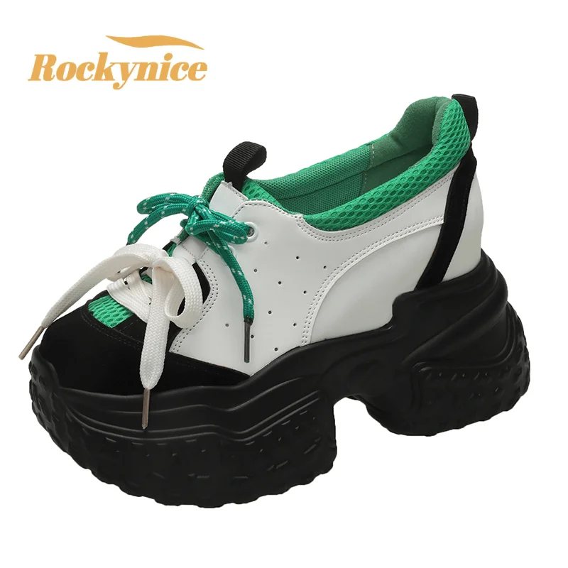 New Chunky Platform Sneakers Women Autumn Hidden Heels Breathable Leather Sports Shoes Woman Thick Bottom Vulcanize Shoes