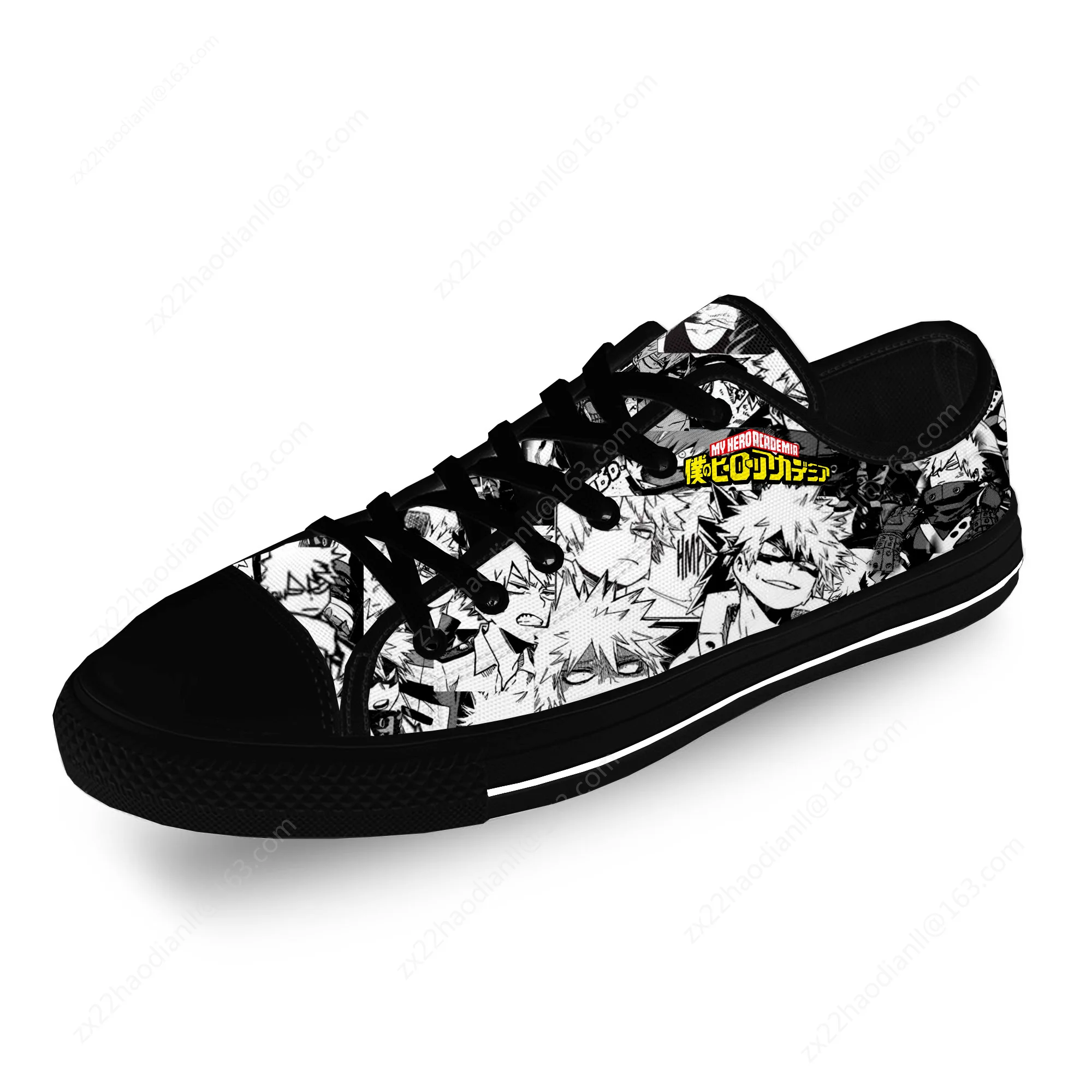 Anime Boku No My Hero Academia Bakugou Katsuki Casual Cloth 3D Print Low Top Fashion Canvas Shoes Men Women Breathable Sneakers