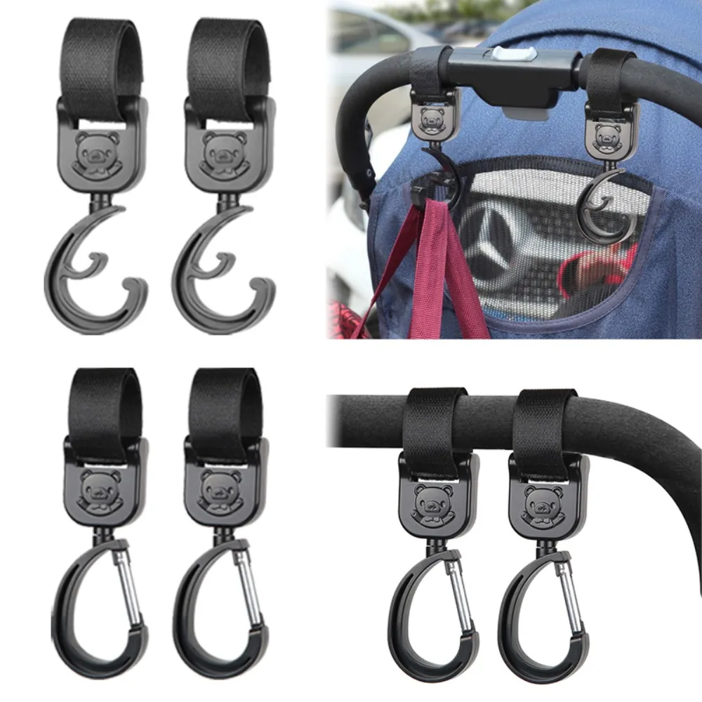 

1Pair Stroller Accessories Storage Bag Hooks Car Hook Loop Baby Pram Hooks Rotate 360 Degree Cartoon Bear Baby Stroller Hook