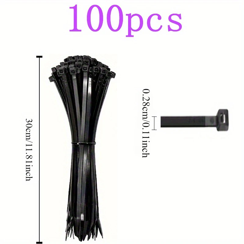 100pcs Black Cable Ties High Tensile Strength, Uv Resistant, Self-Locking thumbnail 3