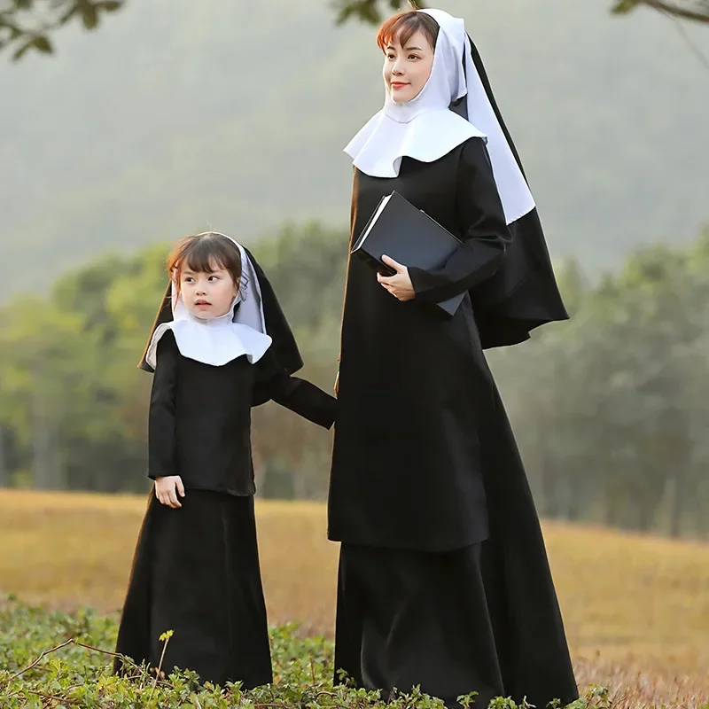 

Black Nun Dress With Hooded Suit Costumes Cosplay For Girl Woman Halloween Easter Party Cosplay