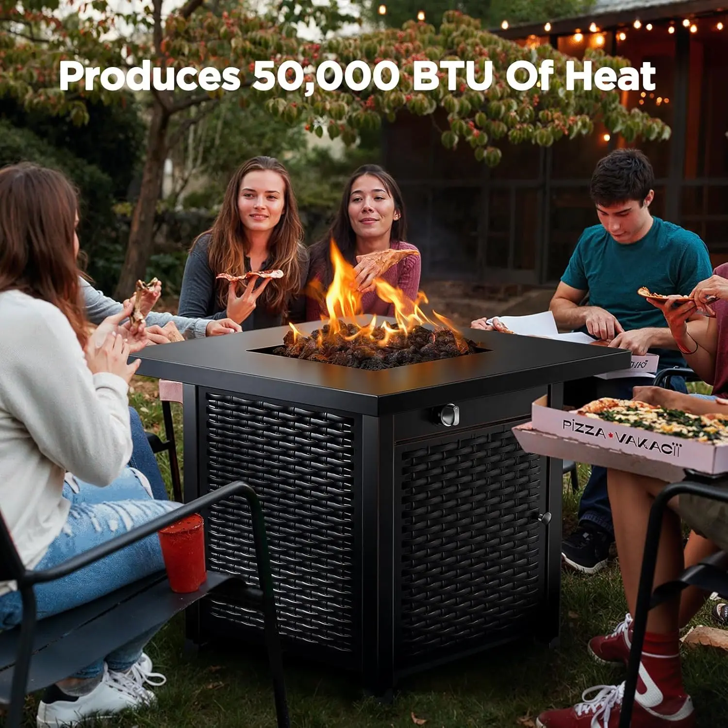 Description Picture 3 of itemOutdoor Fire Pit Table, Steel Gas Fire Pit with Lid and Lava Rock, Add Warmth to Parties on Patio Deck Garden, Outdoor heaters