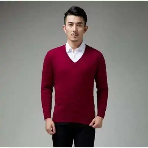 

Men 2023 Autumn Winter Fashion Solid Color Sweater Tops Men's V-neck Slim Pullover Tops Male Thicken Warm Knitted Tops L166