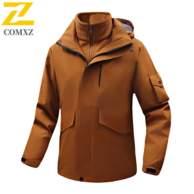 COMXZ Men Outdoor Waterproof 3 in 1 Windbreaker 2025 Spring Autumn Windproof Lightweight outdoor sports Hiking Jacket Coat
