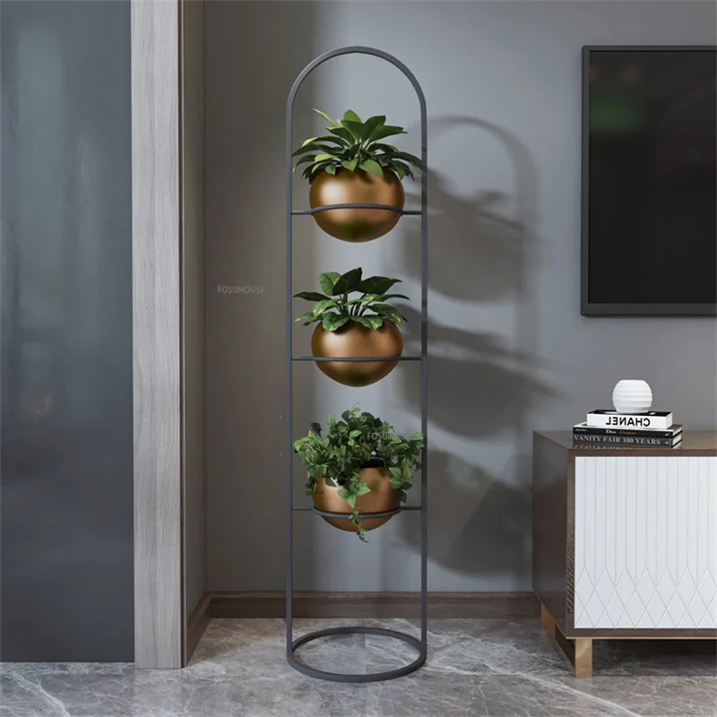 Modern Minimalist Black Iron Flower Shelf Indoor Living Room Green Dill Plant Shelf Flower Pot Stand Balcony Home Furniture Z