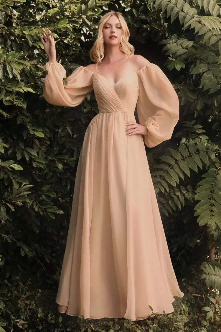 Elegant Party Dresses 2024 Chiffon Full Sleeves Prom Dress Long Floor Length Pleats Sweetheart A Line Formal Party Evening Gowns