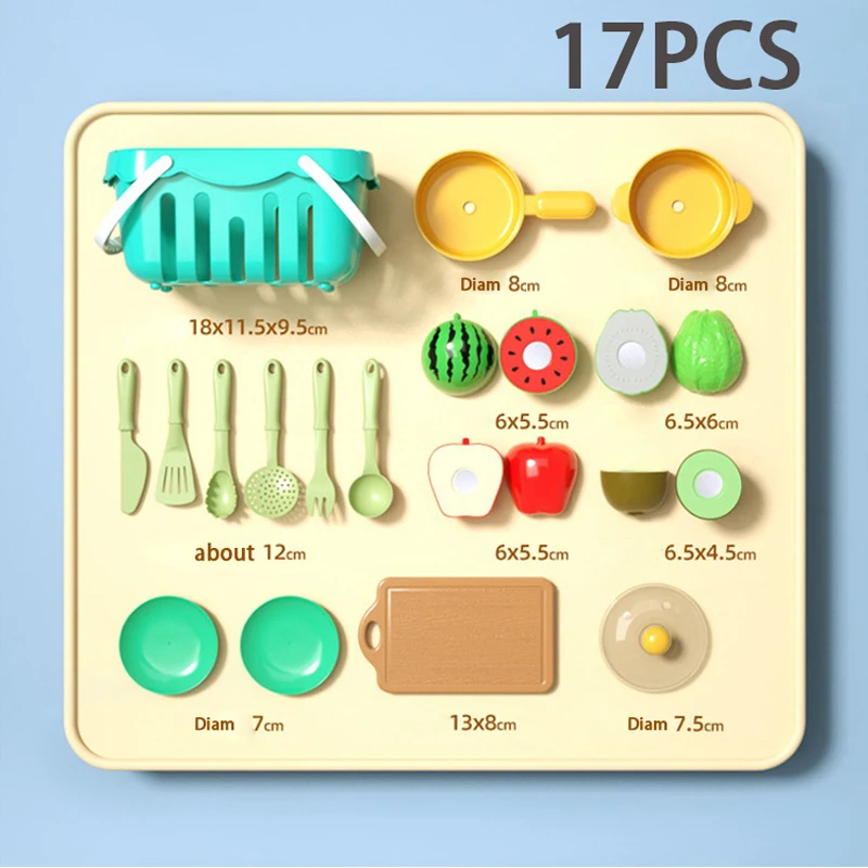 Kids Pretend Play Kitchen Toys Role Play Educational Baby Cutting Fruits Vegetable Kitchen Food Set for Girls Gift 17PCS