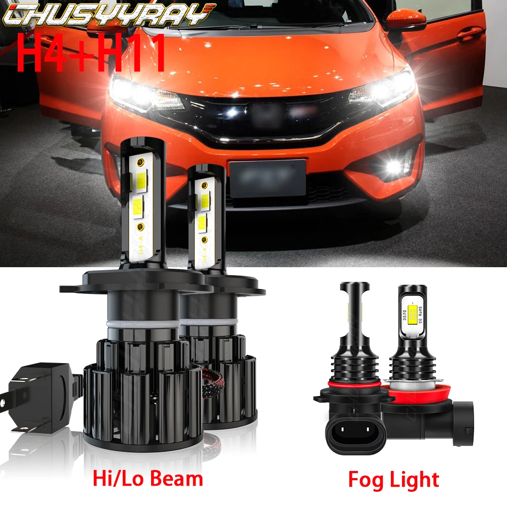

CHUSYYRAY Compatible For Honda Fit 2006-2015 4X LED Headlight High/Low Fog Light Bulbs Kit 6001K Super Bright Car accsesories
