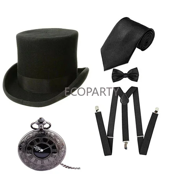 Disfrace Halloween 1920s Mens Gatsby Gangster Accessories Set Panama Hat Suspender Bow Tie 20s Great Gatsby Cosplay Accessories