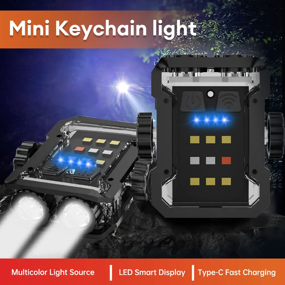 

6 Modes Portable Keychain Light Camping EDC Flashlight Type-C rechargeable Outdoor Mini Lantern With Magnet Emergency Work Lamp