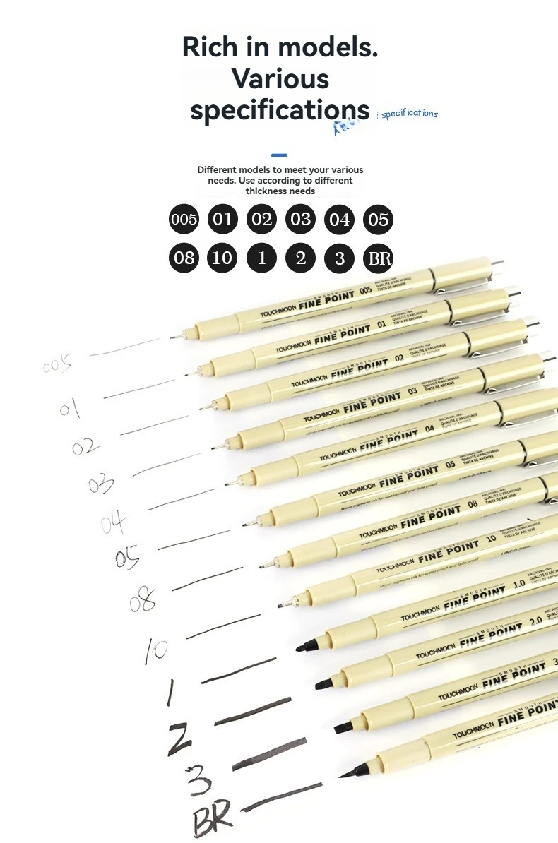 Pigment-Liner mit 12 Spitzen, Mikron-Tintenmarkierungsstift für Manga, Zeichnen, Skizzieren, Nadelstift, Hakenlinie, Stift, Skizzen-Briefpapier-Set, Kunstbedarf – Detail 5