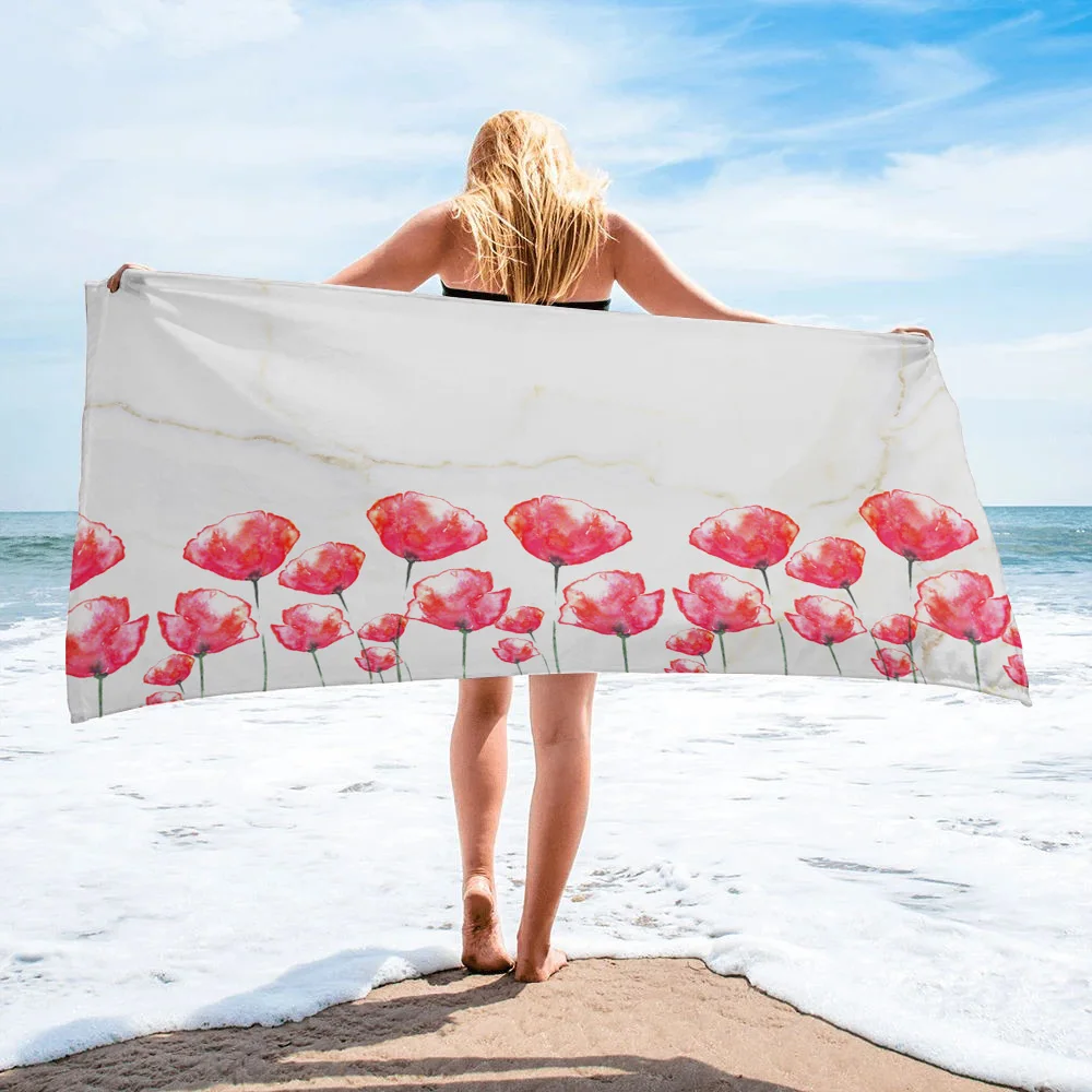 

Gouache Poppy Flower Marble Microfiber soft Beach Towels Quick-Dry Yoga gym travel camping portable picnic Mat women men gifts