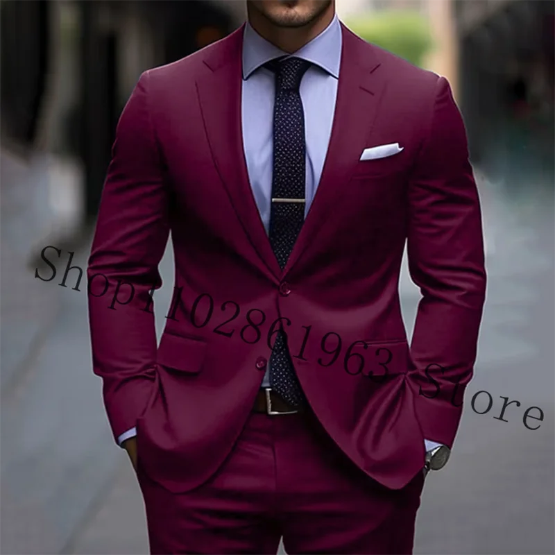 Black Formal Men Suit Elegant 2 Pieces Suit Blazer Notched Lapel Two Buttons Groom Tuexdo For Wedding Jacket Pants Costume Homme