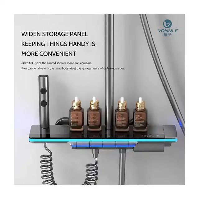 Chrome Piano Digital Bathrooom Shower System Faucet for Bathroom Fixture 12 Inch Shower Head Thermostatic Bathroom Shower Set 5
