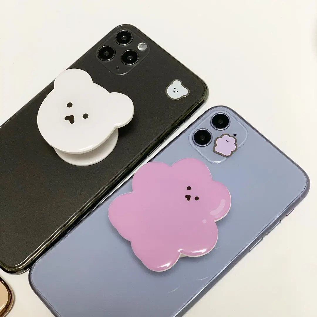 New Cute Korea cartoon Acrylic Holder For iphone huawei xiaomi redmi Samsung finger ring mobile phone cute flower holder bracket car cup phone holder