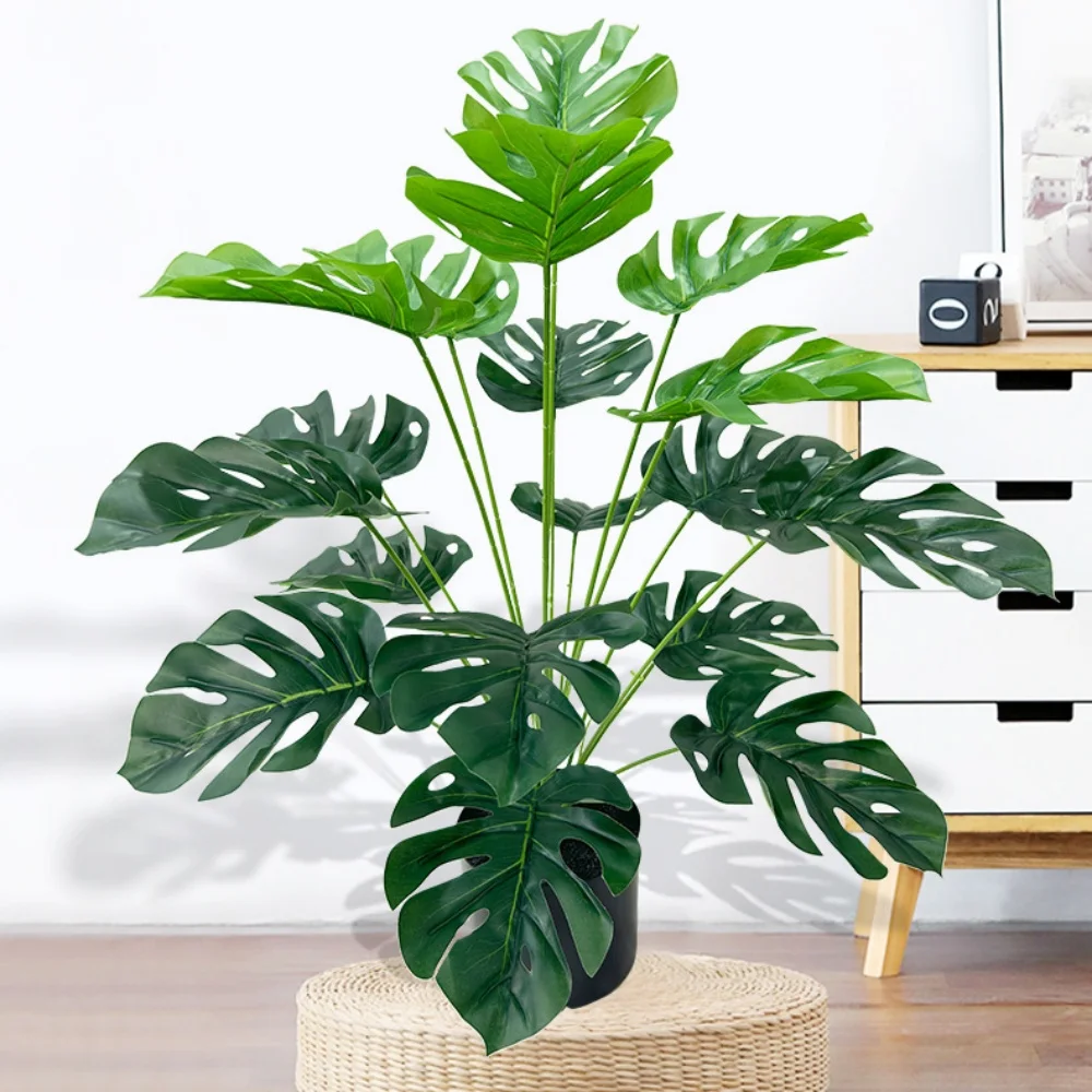 Artificial Plants Turtle Leaf Hyphosis Big Artificial Plants White Green Leaves Bonsai Simulated Plant Potted For Room Decor Home Garden Desk Orna