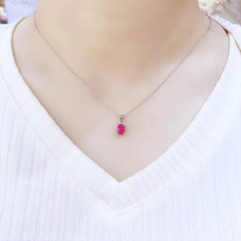 매일 착용을위한 천연 루비 펜던트 5mm * 7mm 등급 1 천연 루비 실버 펜던트 사무실 여성을위한 루비 쥬얼리