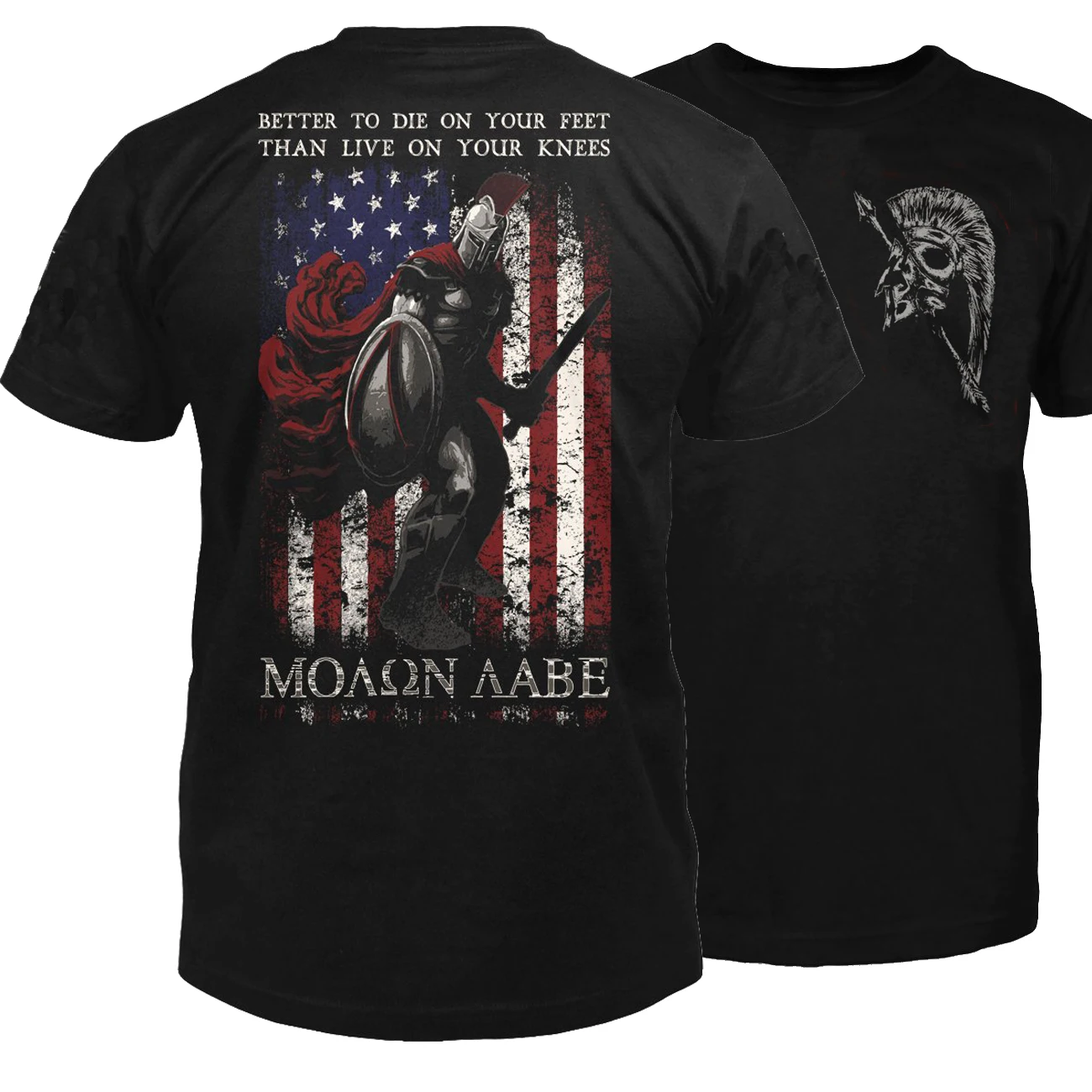 Футболка с американским флагом спартанских воинов MOLON LABE. Мужская хлопковая