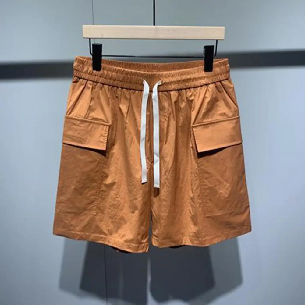 Solid Color Tops Shorts Set Men's Casual Hooded Drawstring Top Wide Leg Shorts Set for Summer Outfit Elastic Waist Cargo Outfit