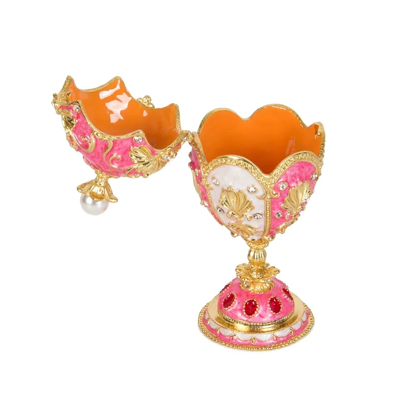 QIFU Beautiful Metal Luxury Pink Faberge Egg Trinket Box for Home Decor 4