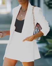 

Cardigan Slim Top + Shorts Suit Female 2021 Spring and Autumn New Fashion Sexy Casual Lapel Long Sleeve Suits