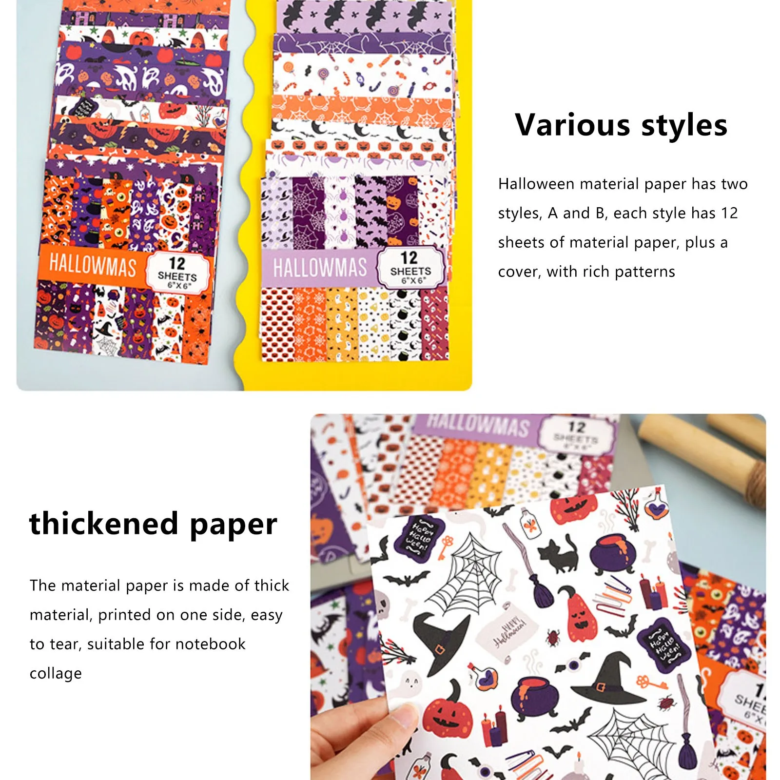 12 Sheets Large Size Retro Vintage Hello Halloween Themed Journal Diary Material Paper For Crafting,Halloween Scrapbook Supplies