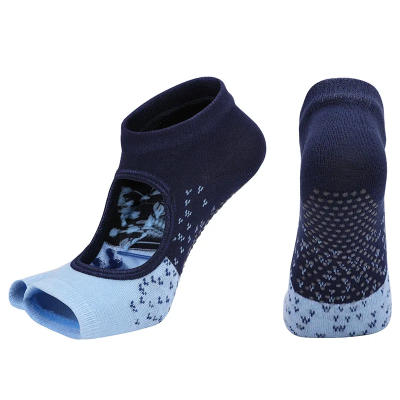 Professional Half Toes Yoga Socks Jacquard Breathable Backless Anti-Slip Women Pilates Dance Ballet Sport Cotton Socks Fitness