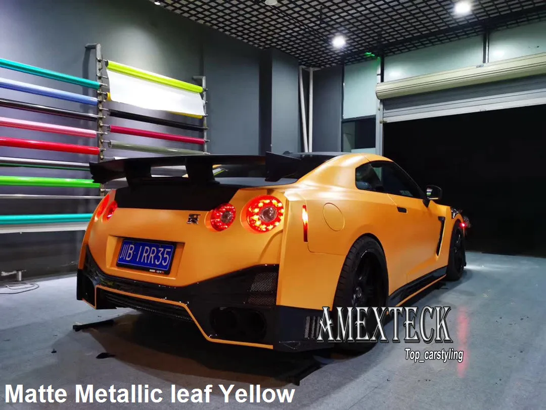 Premium Leaf Yellow Matte Metallic Vinyl Car Wrap Film With Air