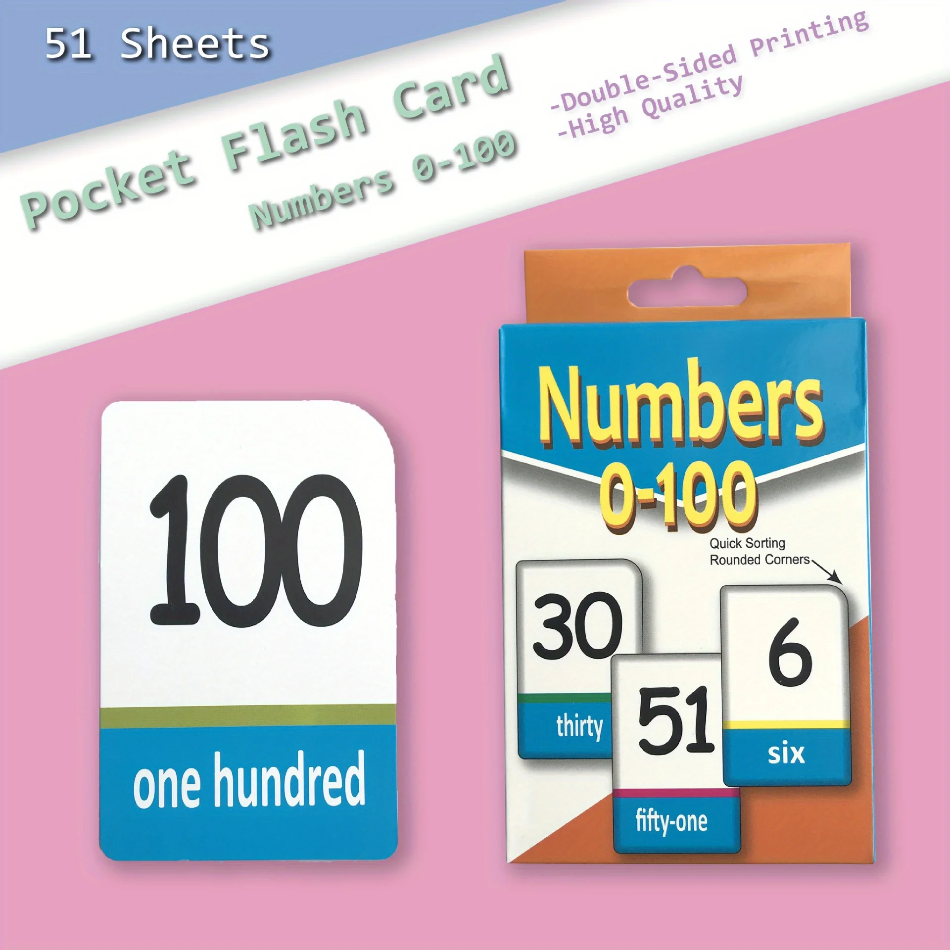 51pcs 0-100 Children's Enlightenment Number 123 Teaching Card Primary School English Learning Literacy Card 2