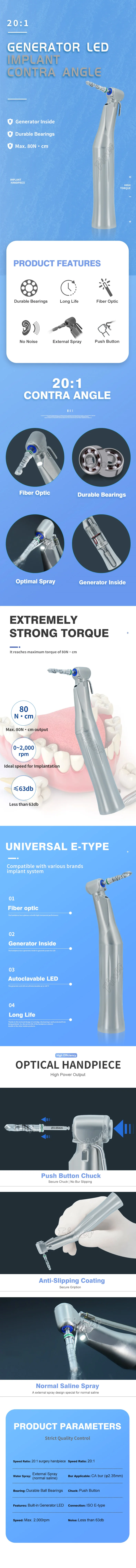 Description Picture 2 of itemden tal im plant 20:1 Contra Angle im plant surgery den tal handpiece Low Speed Handpiece