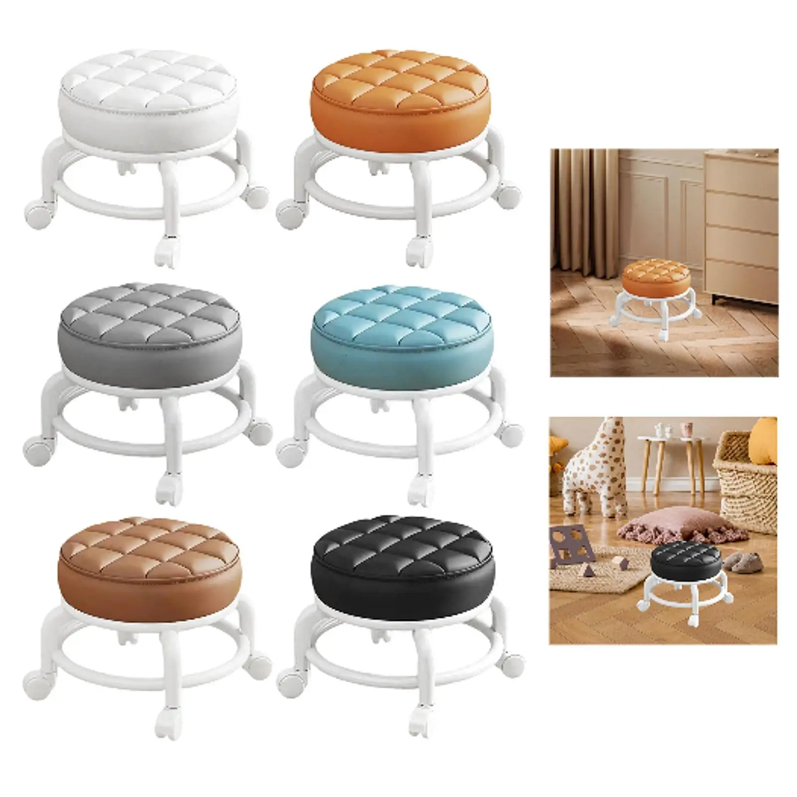 360° Rotating Low Roller Seat Stool Kids Women Heavy Duty Pulley Wheels Stool for Living Room Barber Shop Garage Home Salons