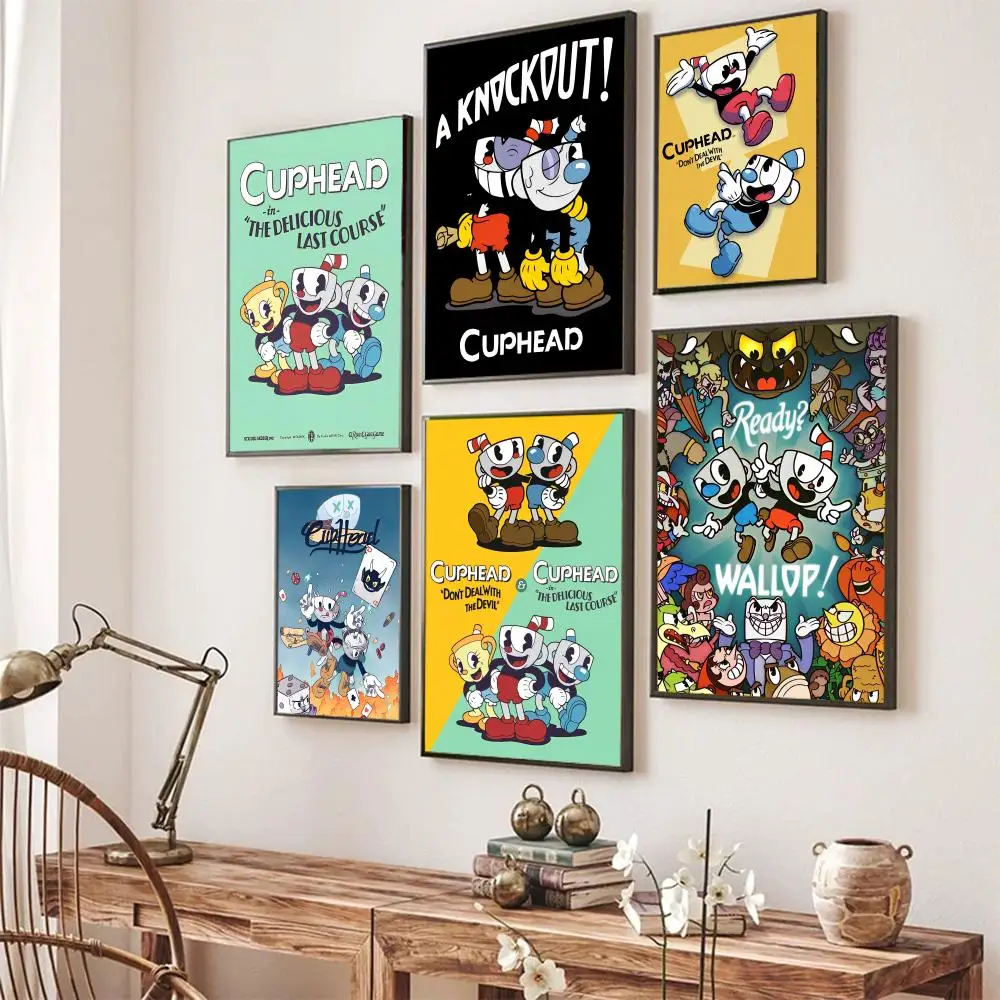 Cartoon Game C-Cuphead Poster Poster Artistico Autoadesivo Retro Kraft Paper Sticker Diy Room Bar Cafe Pittura Decorativa Vintage