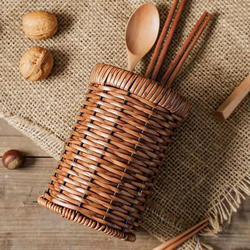 Handmade Rattan Storage Box Cosmetic Pen Holder Tea Ceremony Accessories Tableware Storage Decoration Household Storage Basket 4