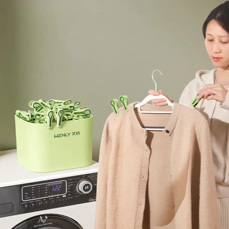 Description Picture 6 of item24/36pcs Plastic Clothes Pins With Storage Basket Laundry Hanging Pegs Household Clip Socks Underwear Holder