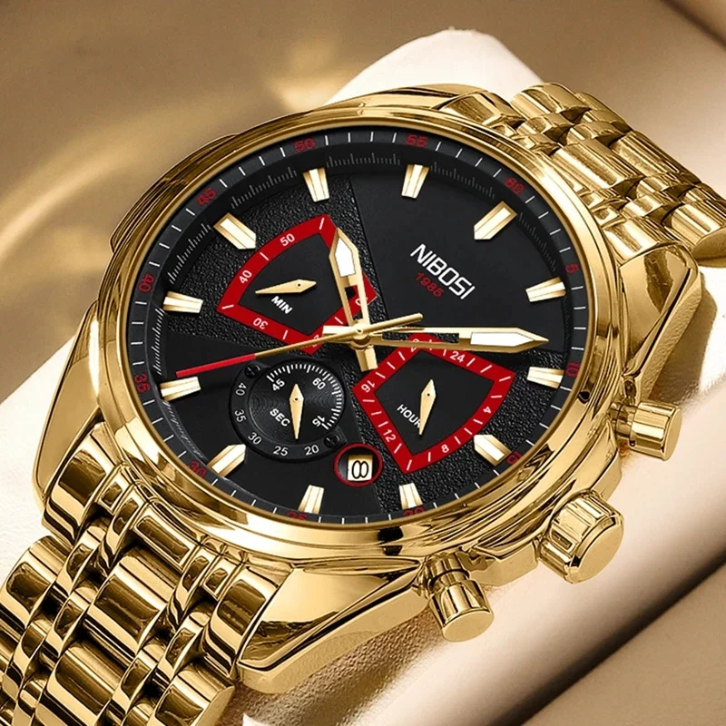 NIBOSI Fashion Green Quartz Watch Stainless Steel Waterproof Business Mens Watches Top Brand Luxury Watches Relogio Masculino