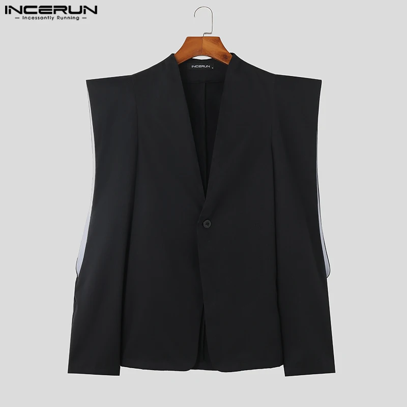 INCERUN 남성용 솔리드 라펠 긴팔 블레이저, 단추 불규칙 정장, 남성용 스트리트웨어, 할로우 아웃 패션, 얇은 코트 S-5XL, 2023