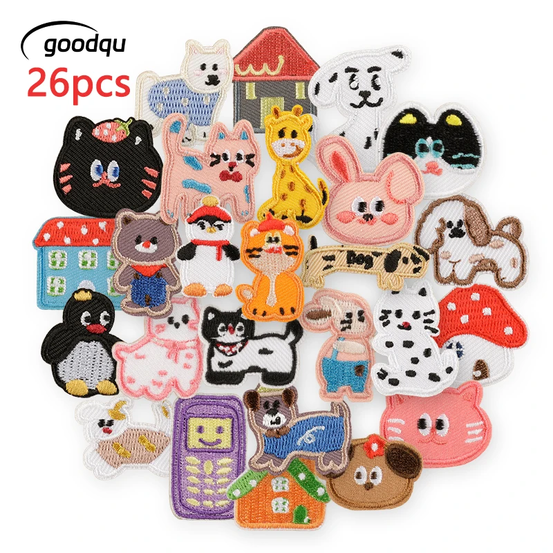 26 Stücke Kleine Tiere Selbstklebende Patches Für Kleidung Eisen Auf Viel Gestickte Anime Nähen Kinder Aufkleber Jacke Stoff Parches Diy
