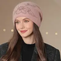 New Women Winter Hat Fashion Decorate Beanie Hat Rabbit Fur Blend Warm Winter Cap For Female Casual Streetwear Knitted Hat 1