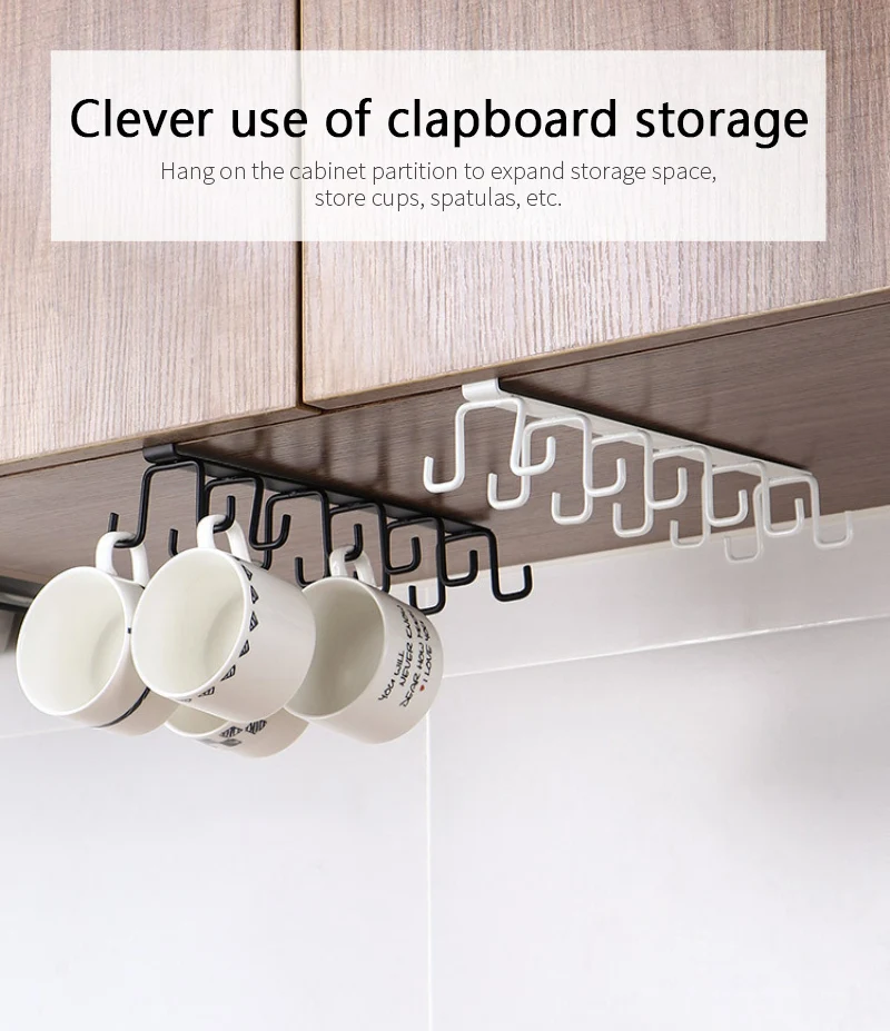 Description Picture 2 of itemPlastics 6 Hook Storage Shelf Wardrobe Cabinet Pp Under Shelves Mug Cups Hanger Bathroom Kitchen Organizers Hanging Rack Holders