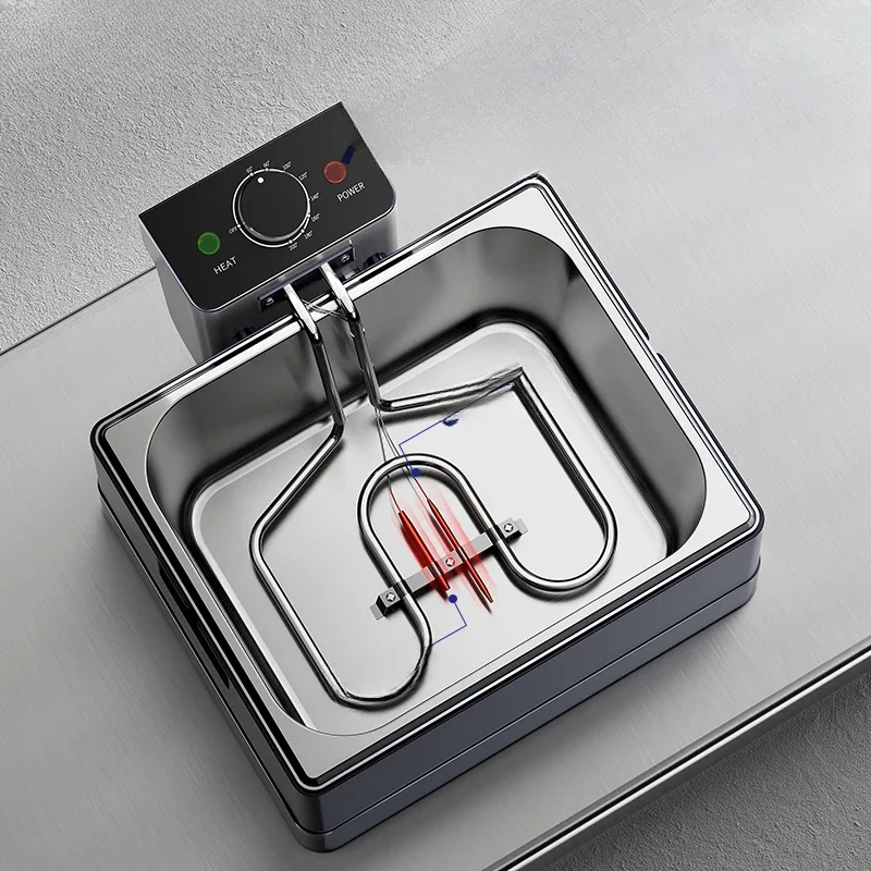 220V Commercial Electric Deep Fryer Large Capacity Thickened Multifunctional Fryer Pan Stable Single Cylinder Fried Dough Tongs 6