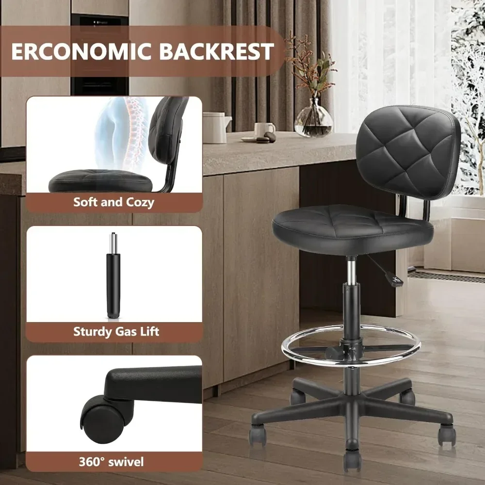 ergonomic swivel office stool set of 4 with adjustable footrest, pu leather seat, and low back support
