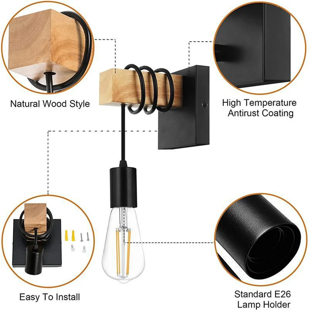 Wall Light Led Wall Lamp Wood Wall Sconces LED Wall Sconces Plug In Metal Square Based For Indoor Living Room Dining Room Bedroom Lamp No Bulb