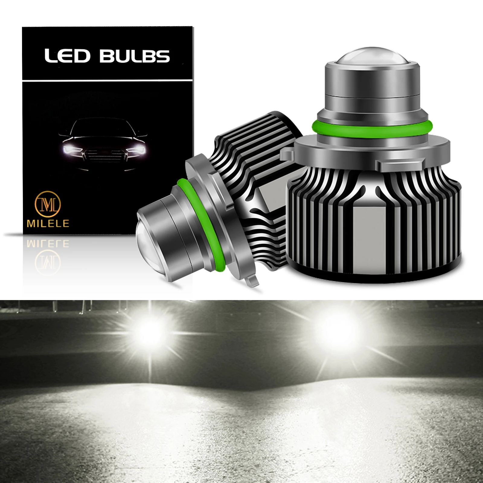 

9006 HB3 HB4 H7 H8 H9 Green Lemon 6000K Bi-LED Projector Lens with Fog Light Lens, 40W LED Headlight Bulbs