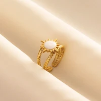 White Drip Oil Real Gold Plated Star Heart Eye Ring Open Adjustable Vintage Stainless Steel Rings For Women Men Jewelry Birthday 2