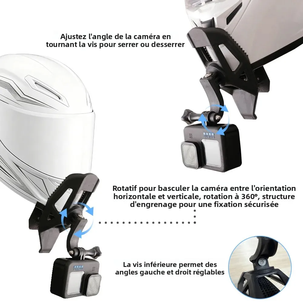 Détail du mécanisme de fixation moto du support casque universel pour caméras d'action